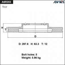 Диск тормозной зад. ADVICS A6R203B