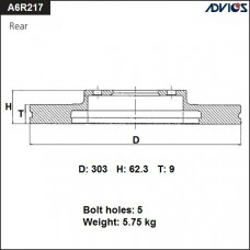 Диск тормозной зад. ADVICS A6R217B