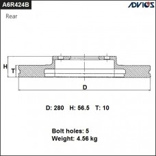 Диск тормозной зад. ADVICS A6R424B