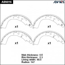 Колодки тормозные барабанные ADVICS A8N016