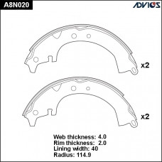 Колодки тормозные барабанные ADVICS A8N020