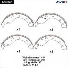 Колодки тормозные барабанные ADVICS A8N033