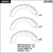 Колодки тормозные барабанные ADVICS A8N051