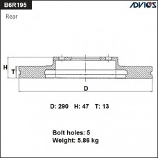 Диск тормозной зад. ADVICS B6R195B