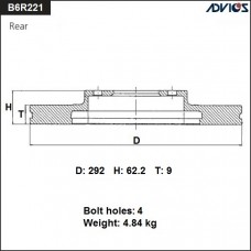 Диск тормозной зад. ADVICS B6R221B