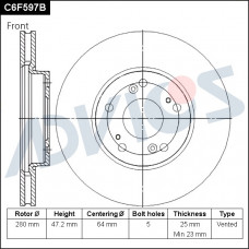 Диск тормозной пер. ADVICS C6F597B