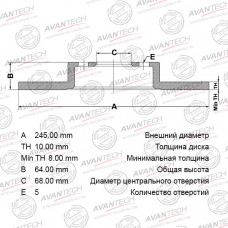Диск тормозной задний AVANTECH BR2808S